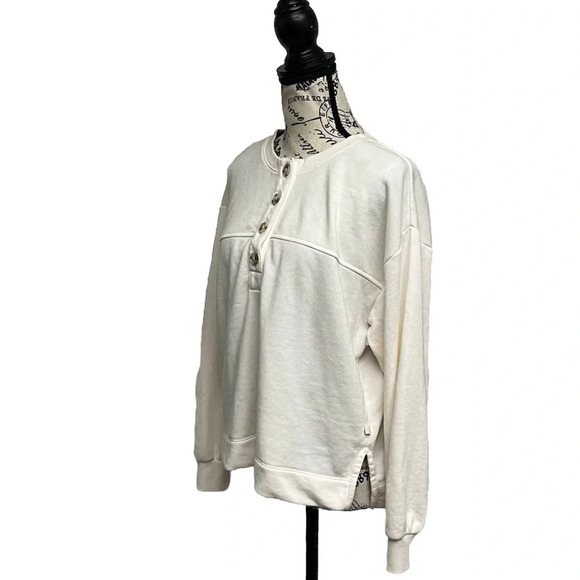 Lou & Grey Wafflestitch Henley Terry Cloth Boxy Sweatshirt Top Norm Modest Small - Picture 3 of 11